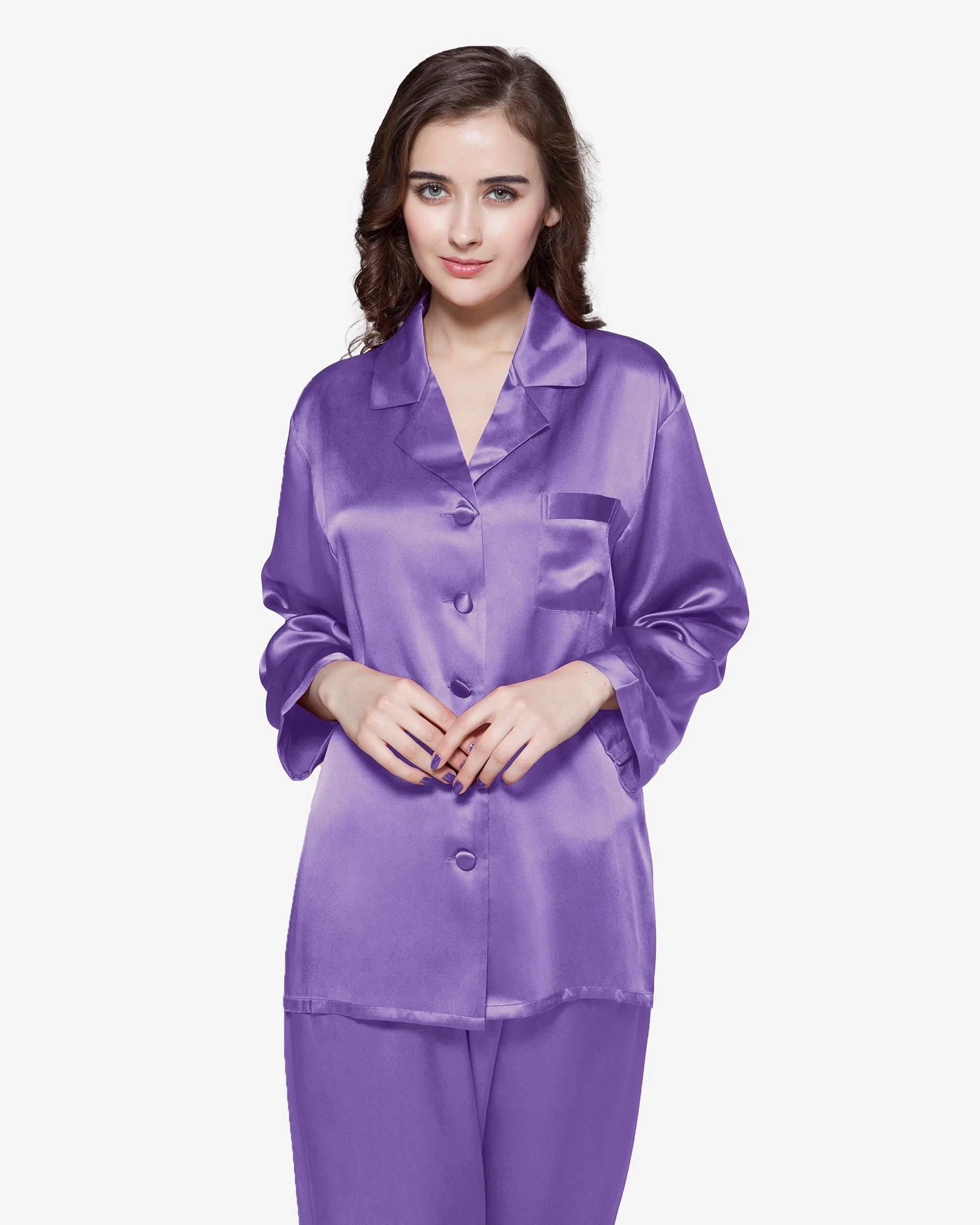 Minimalist Stitching 22 Momme Full Length Silk Pajamas Set