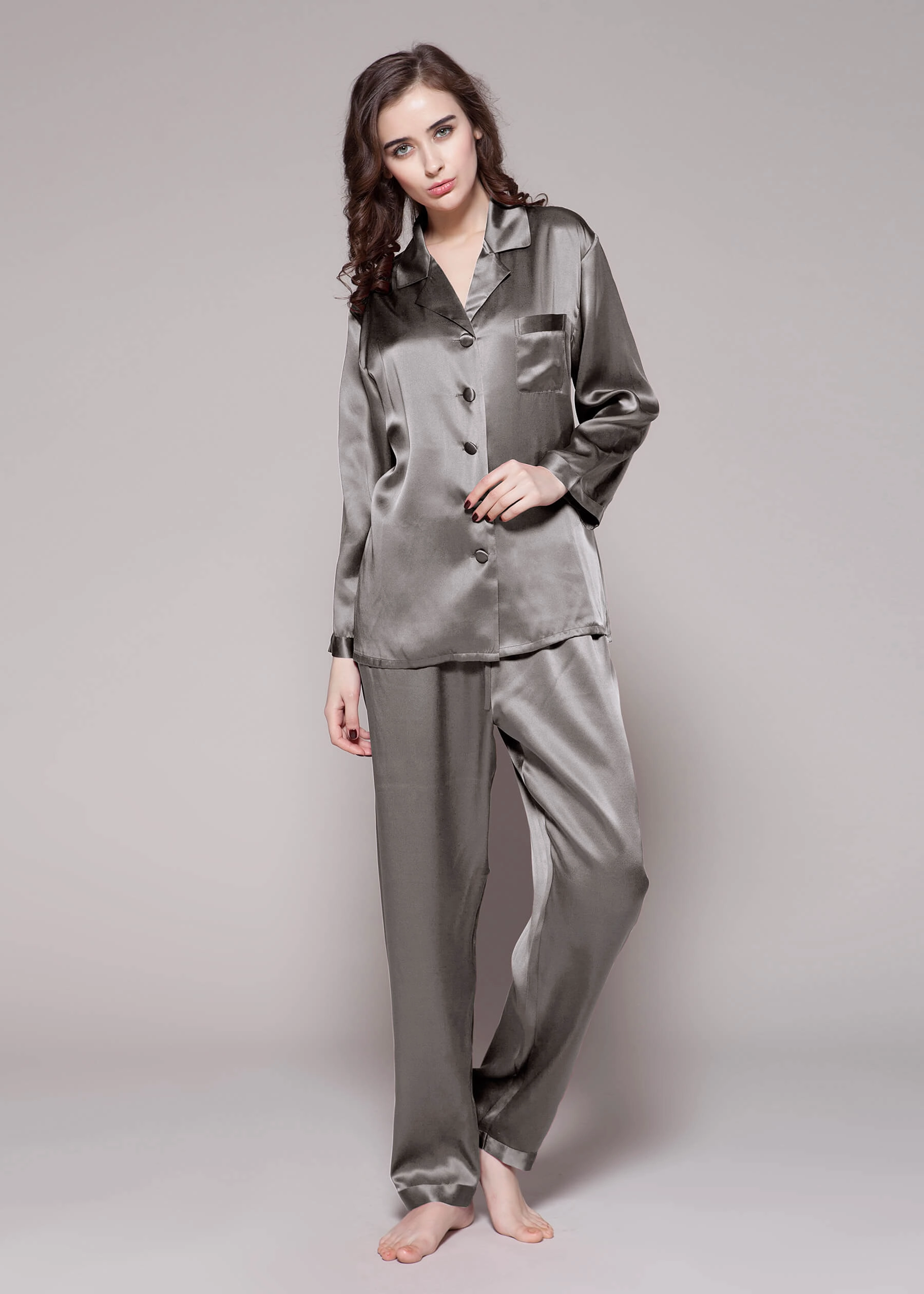 MachineWashable Fabric 22 Momme Full Length Silk Pajamas Set