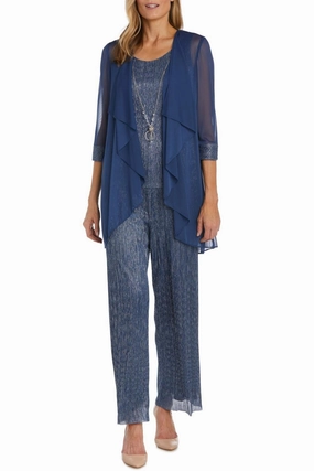 3-Piece Jacket Tank Pants Evening Set In Denim FourWay Stretch