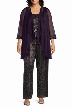3-Piece Metallic Evening Pants Set In Plum Adaptive Body Contouring Versatile Layering