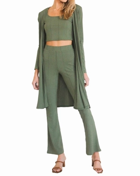 Flexible Stretch Material 3 Piece Rib Knit Set In Olive