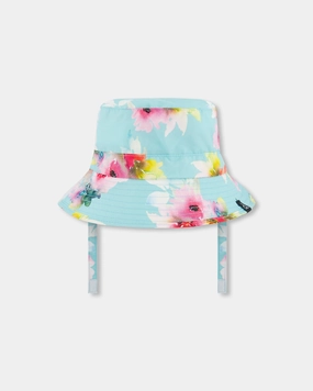 Printed Beach Sun Hat Turquoise And Pink Flowers Abrasion Resistant Seams