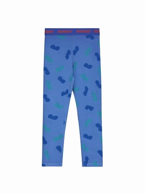 Seamless construction Button front Girl's Allover Halfs Legging In Mid Blue
