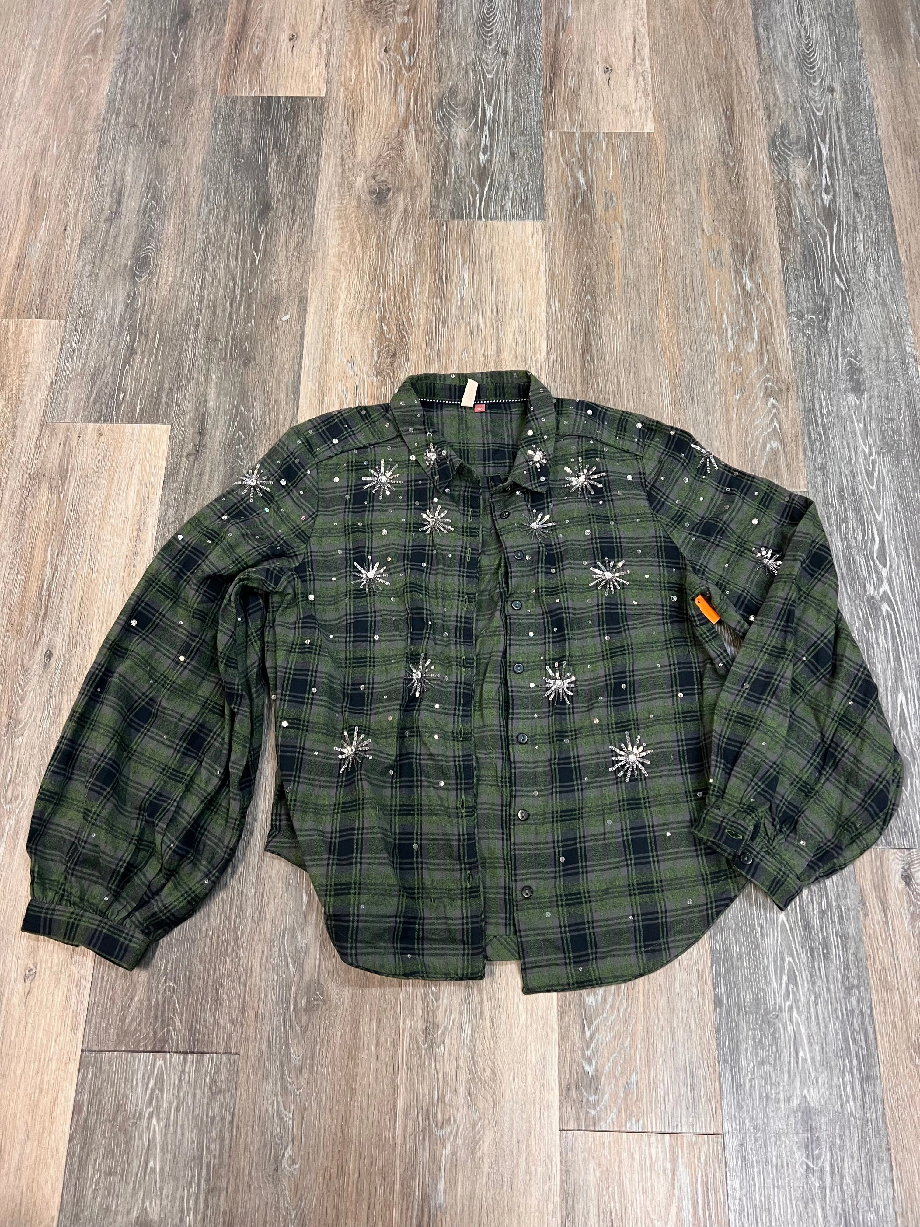 Soft Hoodie Blouse Long Sleeve By Pilcro In Green, Size: L