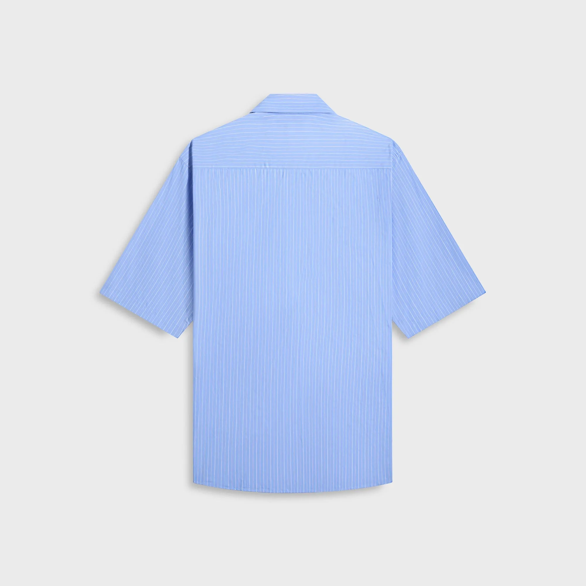 Essential Wardrobe Nautical Look Auralee Suvin High Count Cloth Stripe Half Sleeved Shirt - Blue Stripes