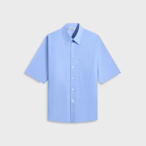 Errand Ready Refined Aesthetic Auralee Suvin High Count Cloth Stripe Half Sleeved Shirt - Blue Stripes