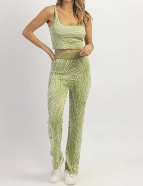 Abstract Print Knit Pant Set In Green MoistureWicking Technology Pocket Placement