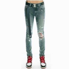 Men's Punk Super Skinny Stretch Belted Jeans In Grit Professional Wear Urban Explorer Everyday Eco Friendly Earthy