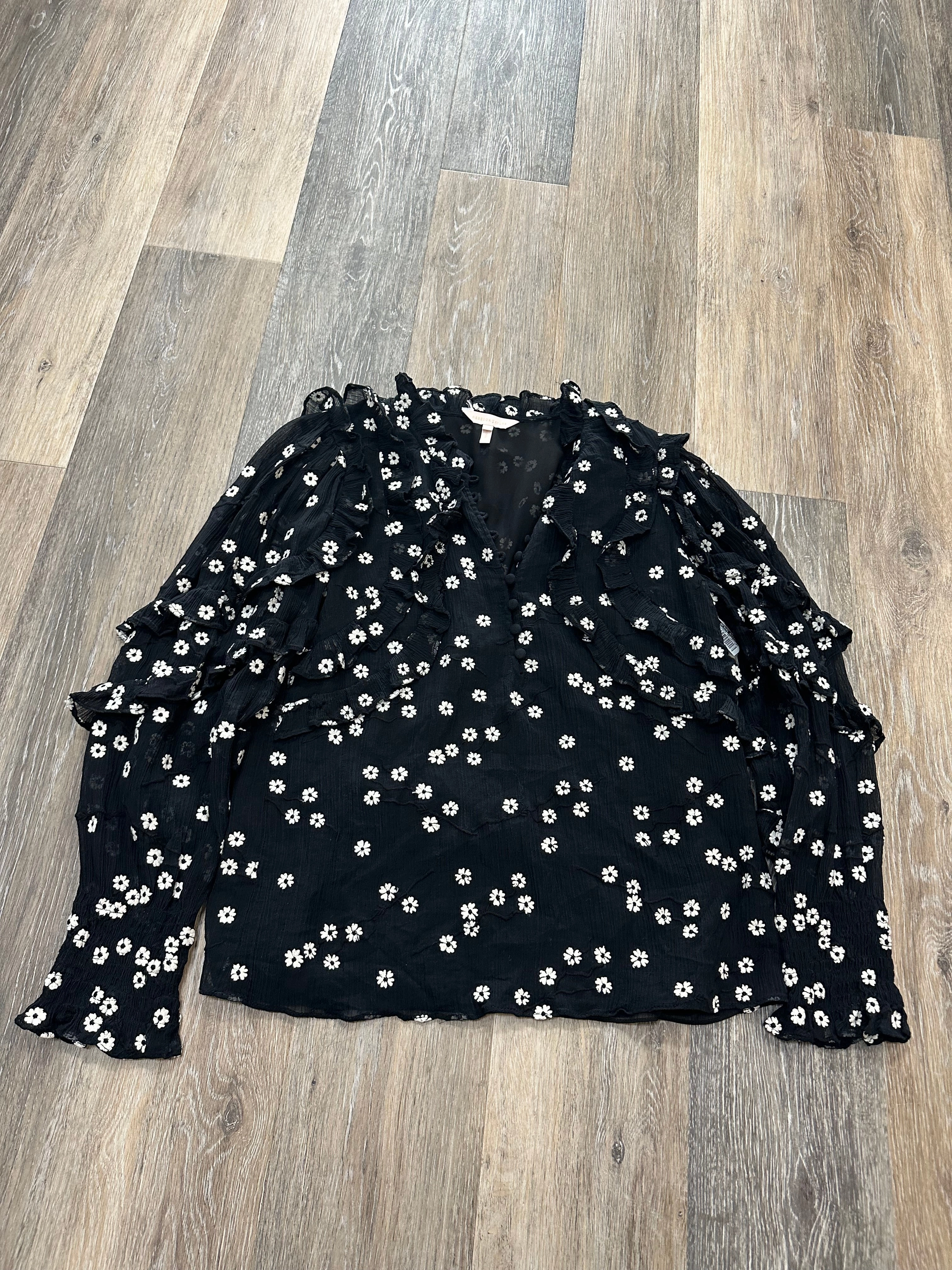 Black Blouse Long Sleeve Rebecca Taylor, Size 0 Hypoallergenic Textile Stretch Fit
