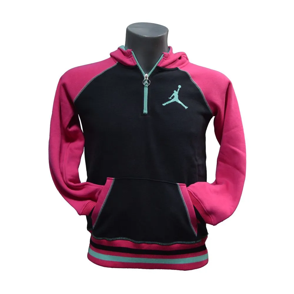 BreathableMeshPanels Nike Jordan Girls Fleece Hoodie Cosy warm 1-2 Zip Hoodie with hood Pink Black