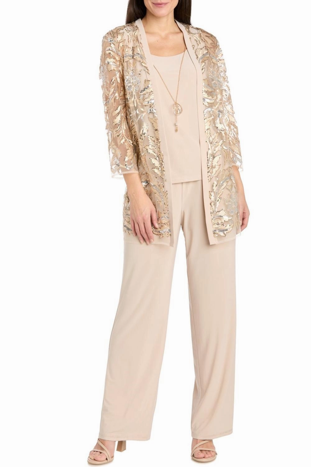 3-Piece Evening Pant Set In Gold Oversized Hoodie Design Breathable Mesh Panels