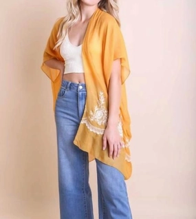 LongLasting Durability Versatile Styling Lightweight Floral Embroidered Tassels Boho Festival Kimono Wrap In Mustard