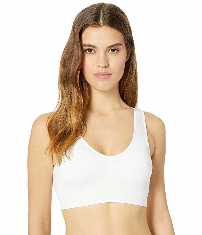 Magic Bodyfashion Sports Bra Women's Medium White Stretch Performance FZP028 Flatlock stitching Oversized Comfort