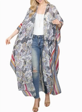 Paisley Bliss Kimono In Grey Soft touch finish