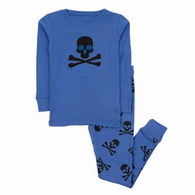 Soft touch finish Kids Two Piece Cotton Pajamas Blue Skulls