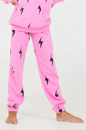 Breath Friendly StretchWaistband Lighting Bolt Joggers In Pink
