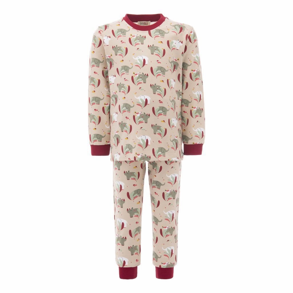 Loose Fit Plush Lining Beige Animal Print PJ Set