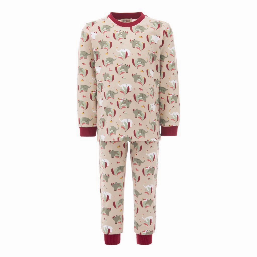 Beige Animal Print PJ Set Double Stitched Edges Breathable Material