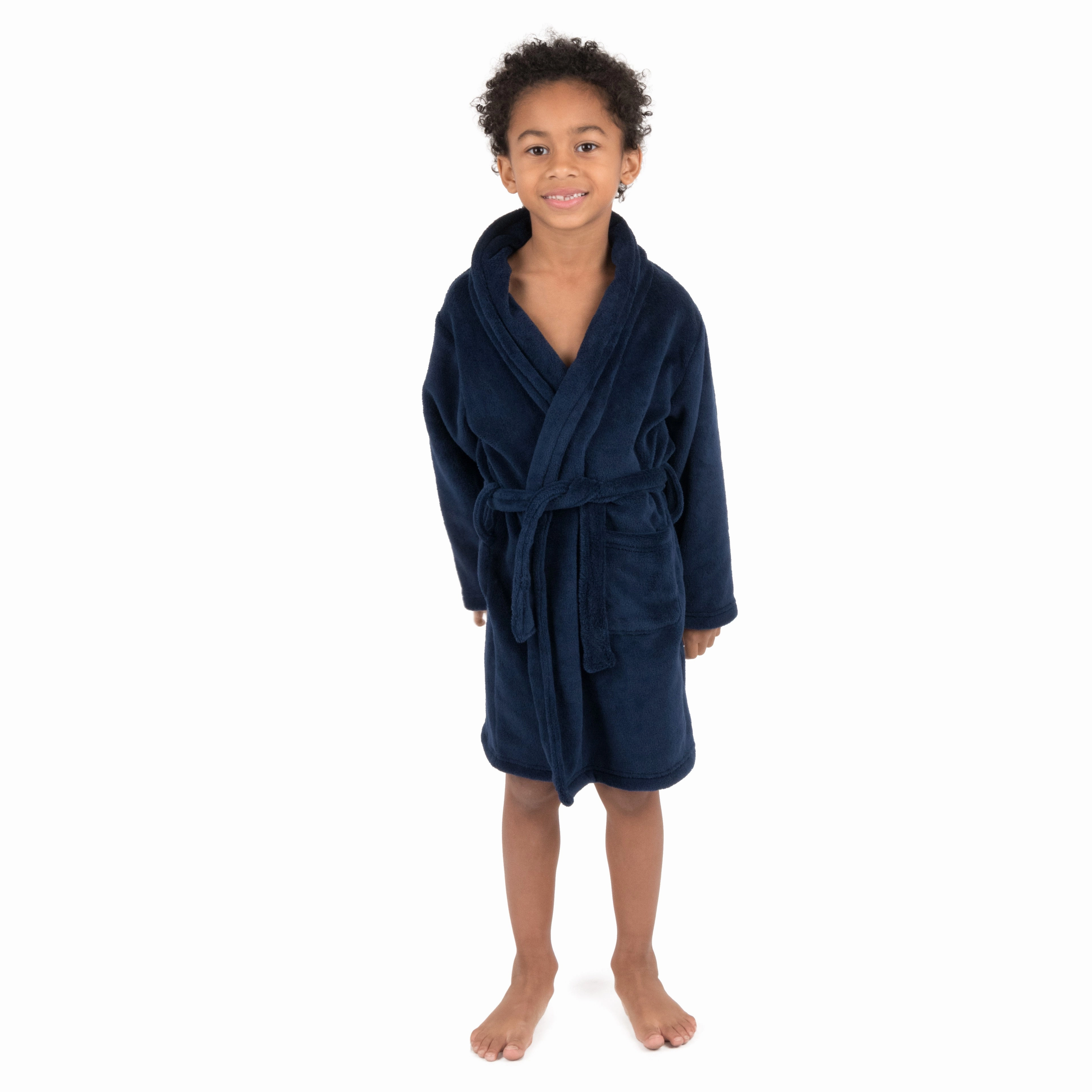 Kids Fleece Hooded Robe Neutral Solid Color No Slip Grip fade resistant color