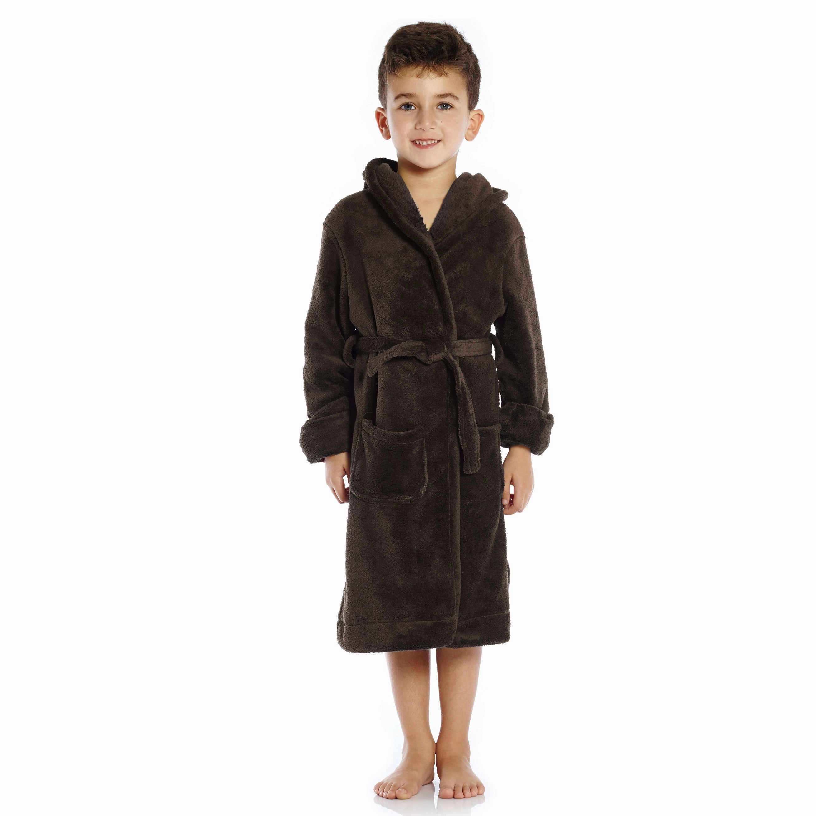 Kids Fleece Hooded Robe Neutral Solid Color Easy Care Material