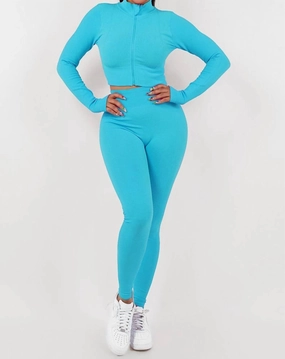 Loungin Set In Ocean Blue Non Chafe Seams Stretchable Cuffs
