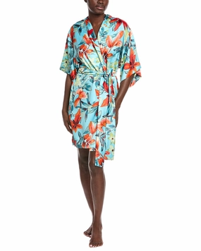 N Natori Tropical Breeze Satin Robe Stretch Elastic Waistband