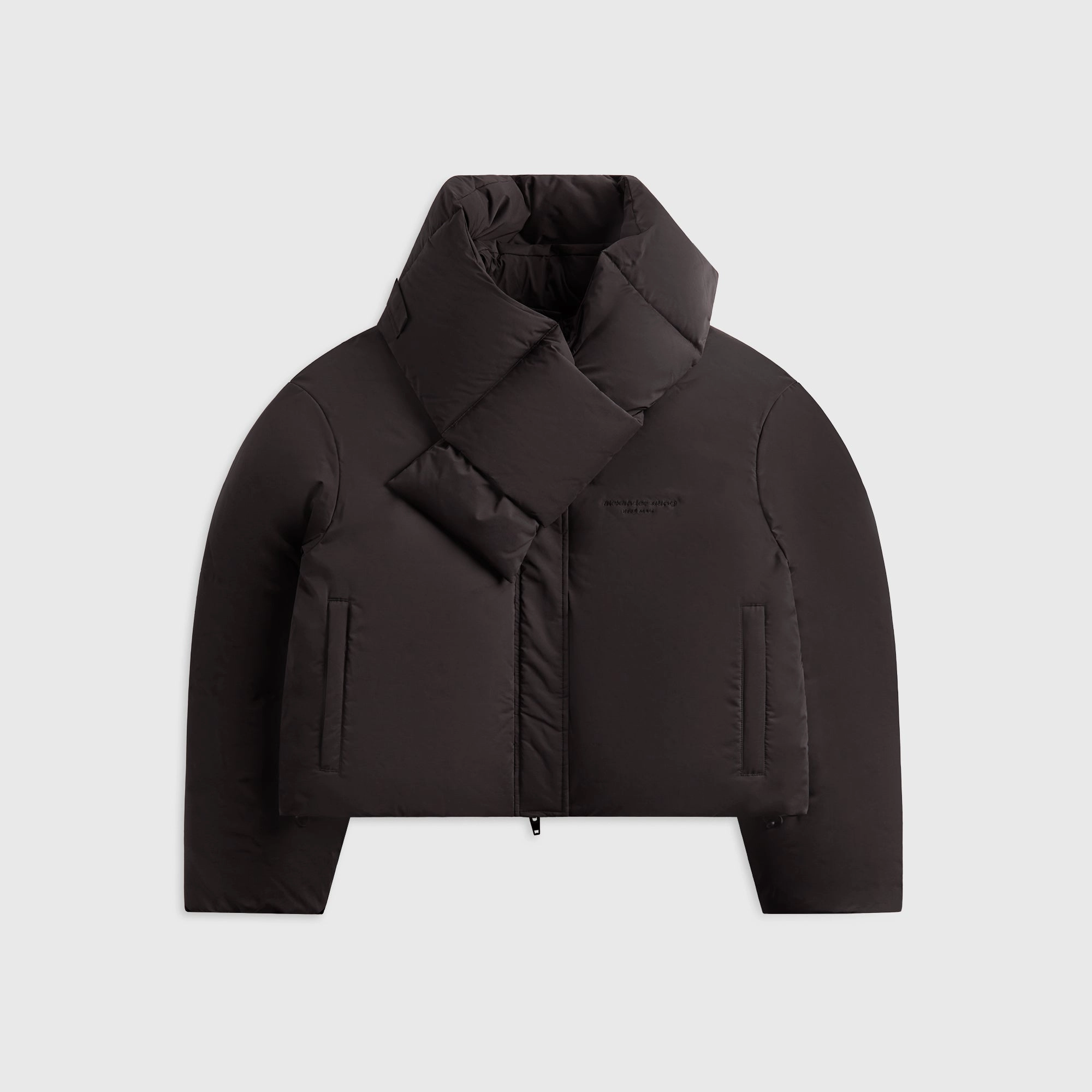 Rubberized Trims Alexander Wang Cropped Puffer with Detachable Scarf - Black