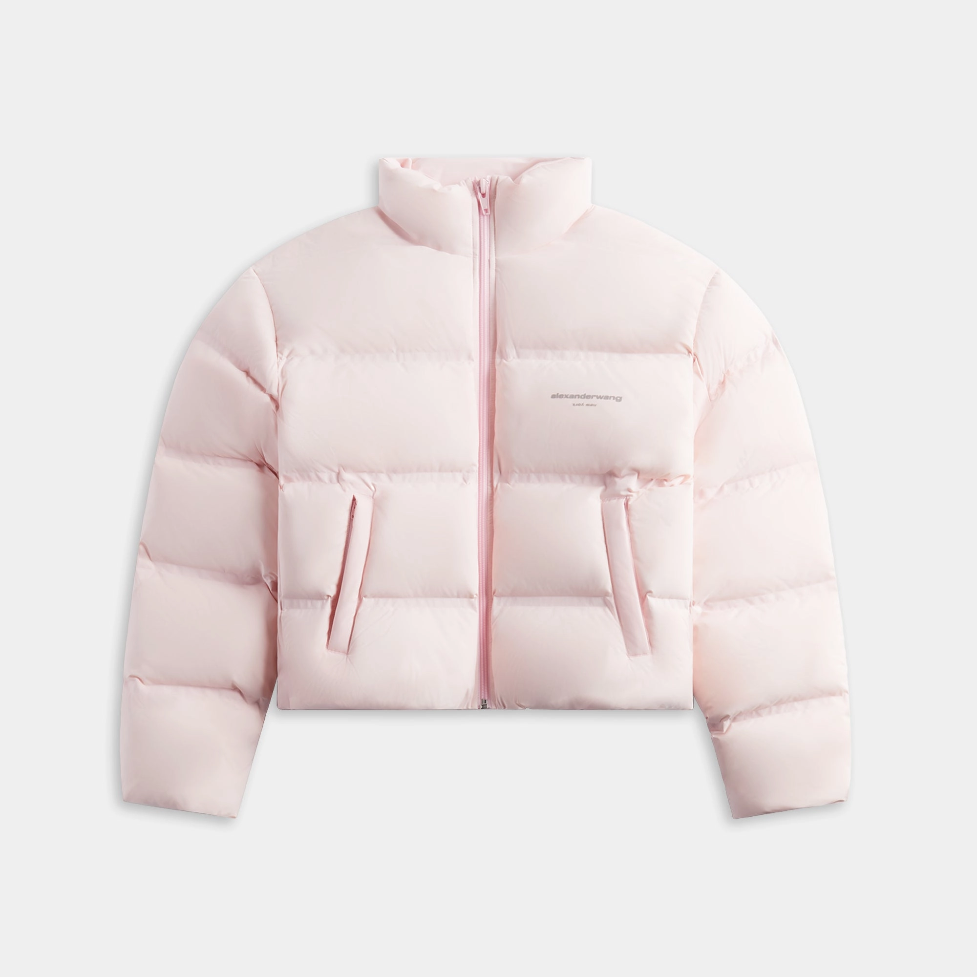Alexander Wang Jacquard Channel Cropped Puffer with Reflective Logo - Light Pink Polished Casual
