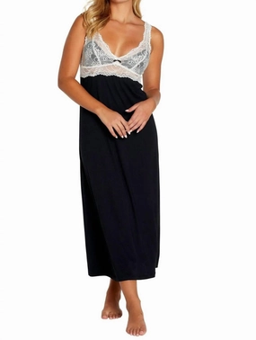 Smooth zipper closure Alissa Tank Long Gown In Black - Ivory Lace