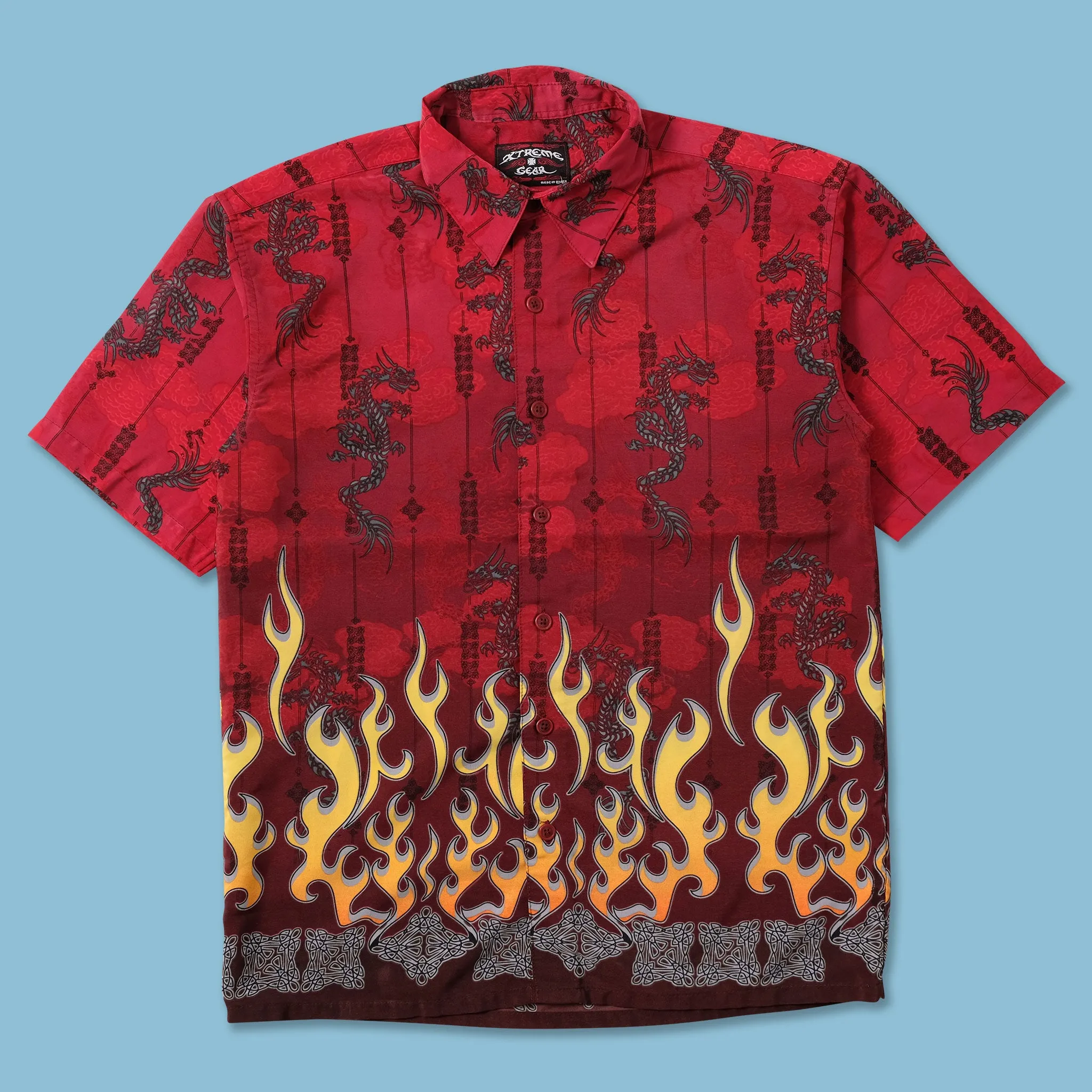 Y2K Dragon Flame Shirt Small Eco-friendly Linen blend