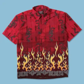 Multi Layer Stitching Smooth zipper closure Y2K Dragon Flame Shirt Small
