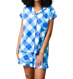 All Day Comfort Ruffled Pajama Summer Set In Buffalo Blue Check