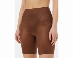 Spanx Thinstincts 2.0 Mid Thigh Shorts Women's 1X Chestnut Brown Stretch ERK746 Odor Resistant Treatment