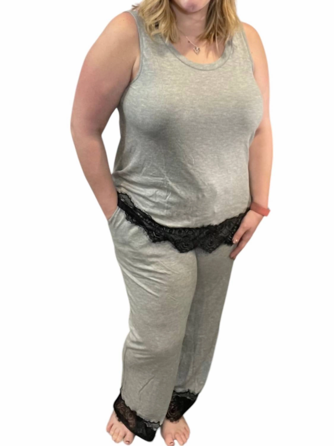 Lace Hem Lounge Set In Heathered Gray Smooth zipper closure Plush Inner Layer