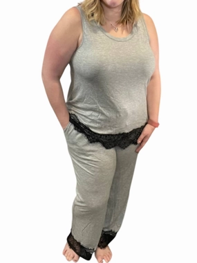 Lace Hem Lounge Set In Heathered Gray Wide Leg Opening Design Hypoallergenic fabric