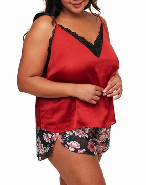 Linny Women's Plus-Size Pajama Camisole & Shorts Set Cozy Fleece Lining Layered Texture