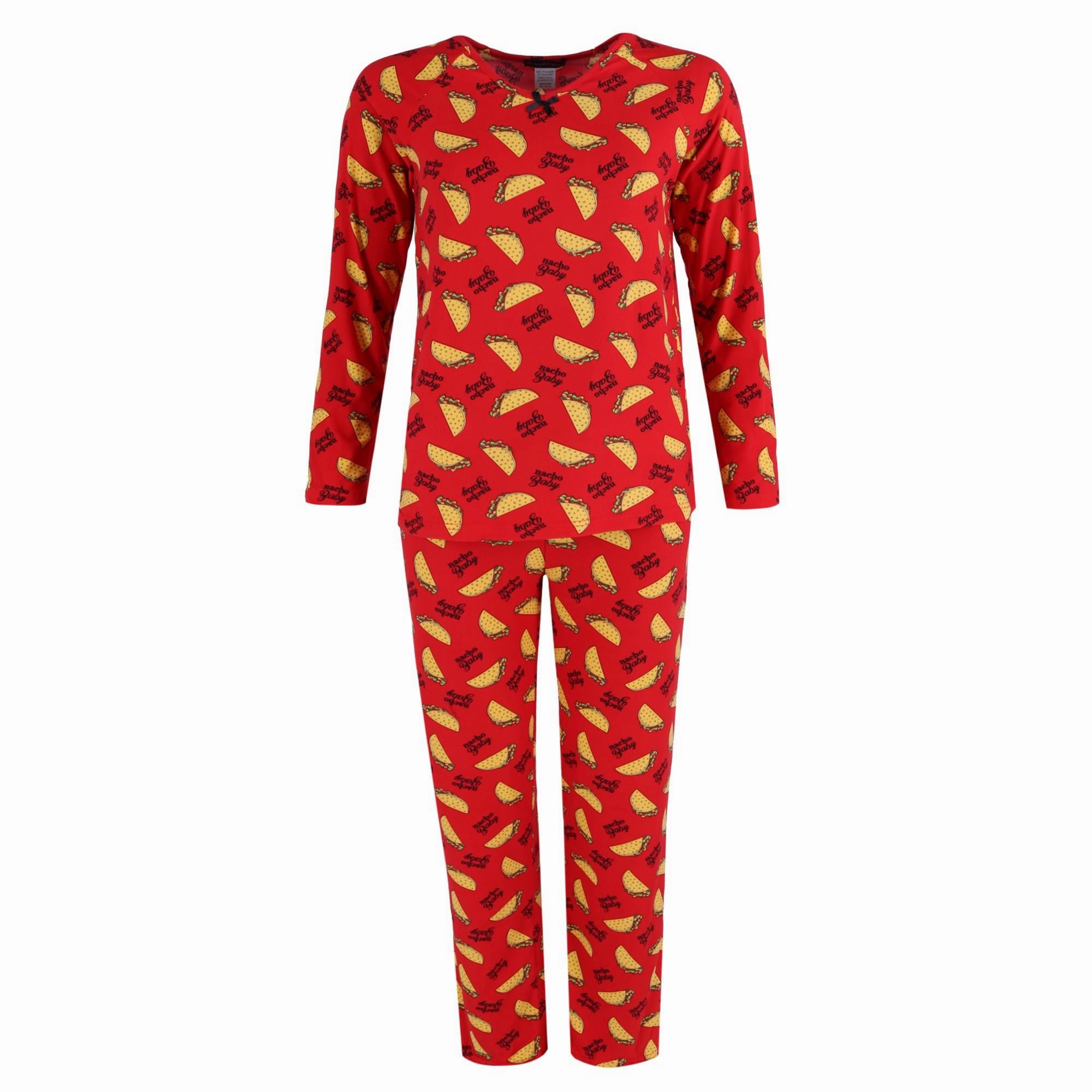 Hidden Pocket Detail Women's Taco Print Pajama Set