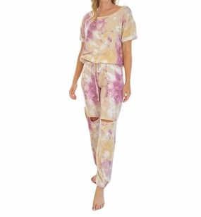 Tie Dye Knit Two Piece Set In Multi Drop Shoulder Design