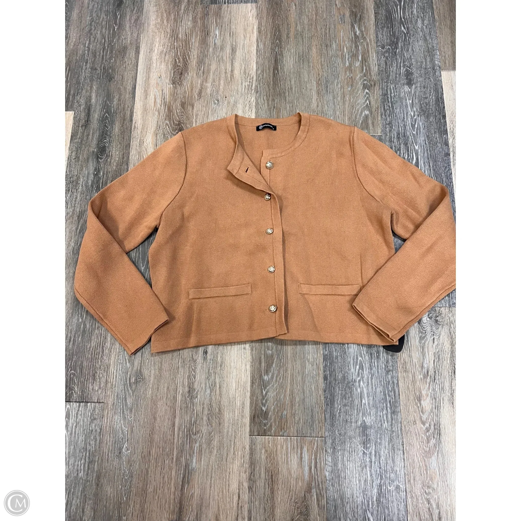 ^Sweater Cardigan By Pretty Garden In Tan, Size: M Tubular Body Construction SoftLining