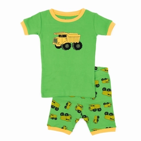 Kids Two Piece Cotton Short Pajamas Dump Truck VNeck Design SnagFree Fabric