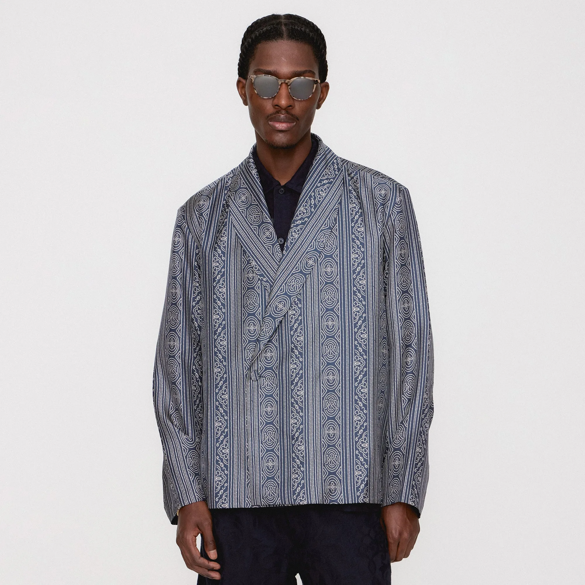 &Kin Batik Stripe Long Sleeve Thompson Crossover Shirt - Nocturnal Bamboo Fiber Blend Quick Release Placket