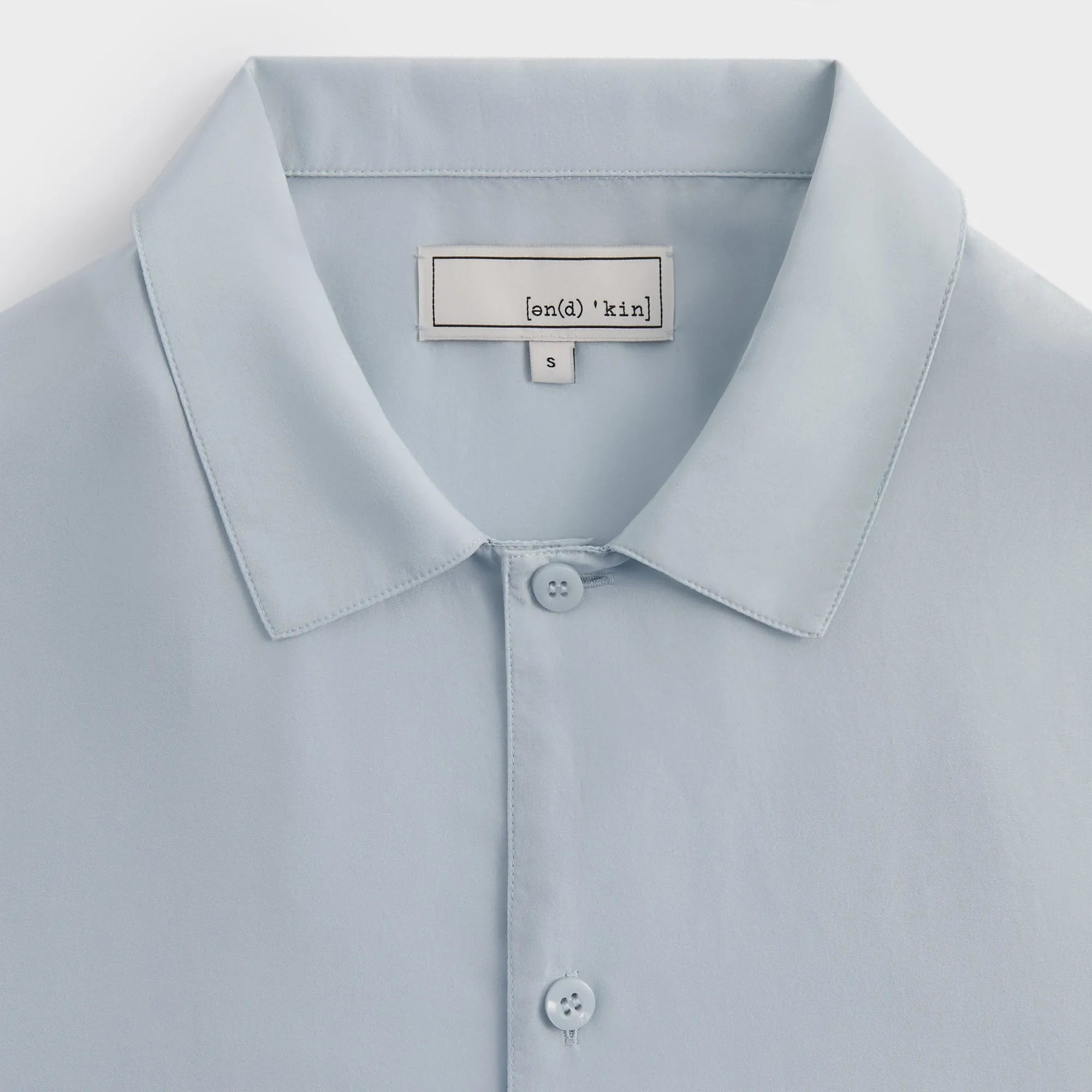 Morning Comfort &Kin Silk Habotai Short Sleeve Reade Shirt -  Light Indigo