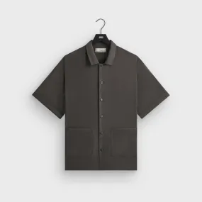 Tailored Silhouette High Neck &Kin Silk Habotai Short Sleeve Reade Shirt -  Somber