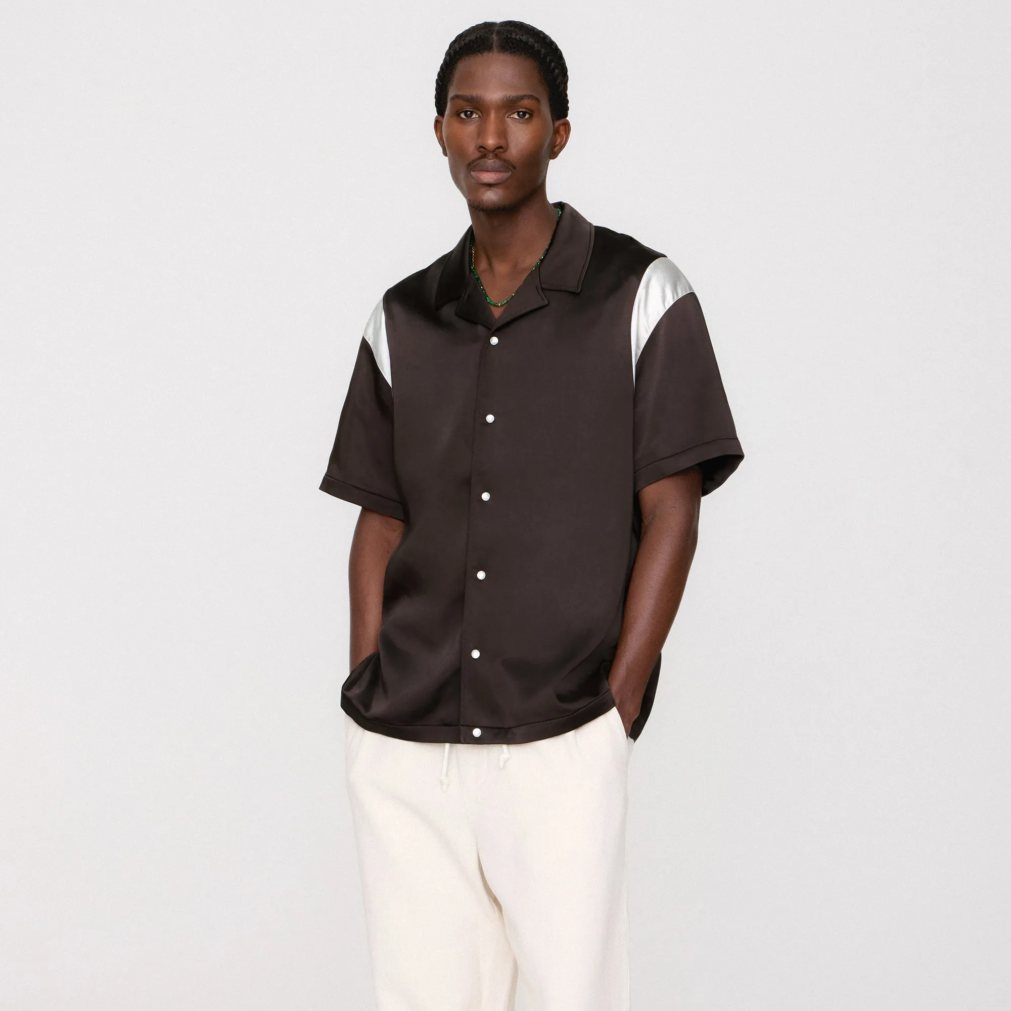 Retro Vibe Durable Buttons &Kin Washed Satin Landon Souvenir Shirt - Kindling