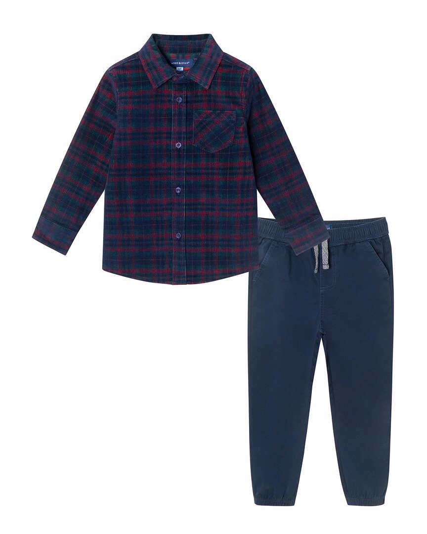 Basic Look anti slip grip Andy & Evan Plaid Cord Button-Down & Joggers Pant Set