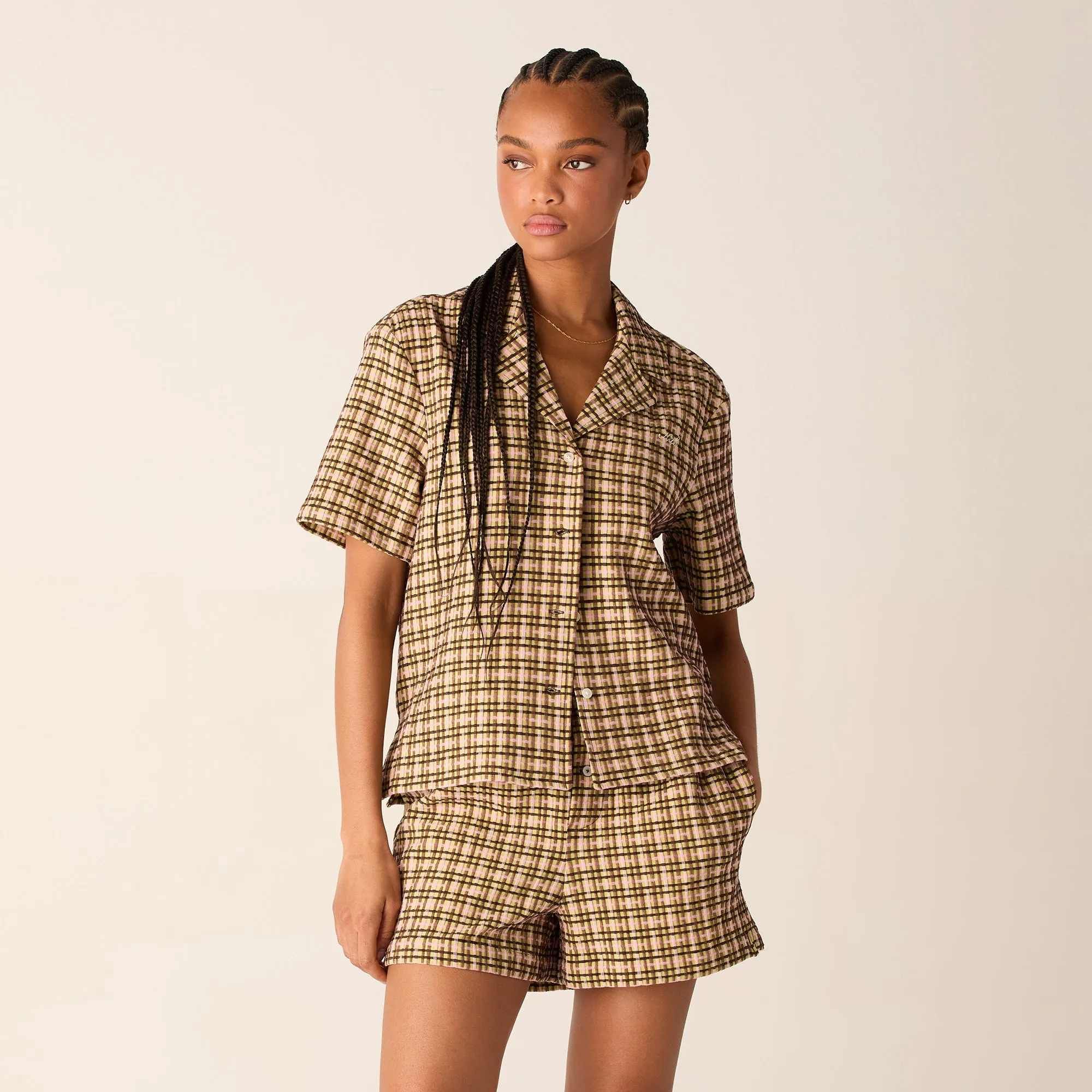UV Protection Unisex style Kith Women Elena II Bubble Check Shirt - Protea