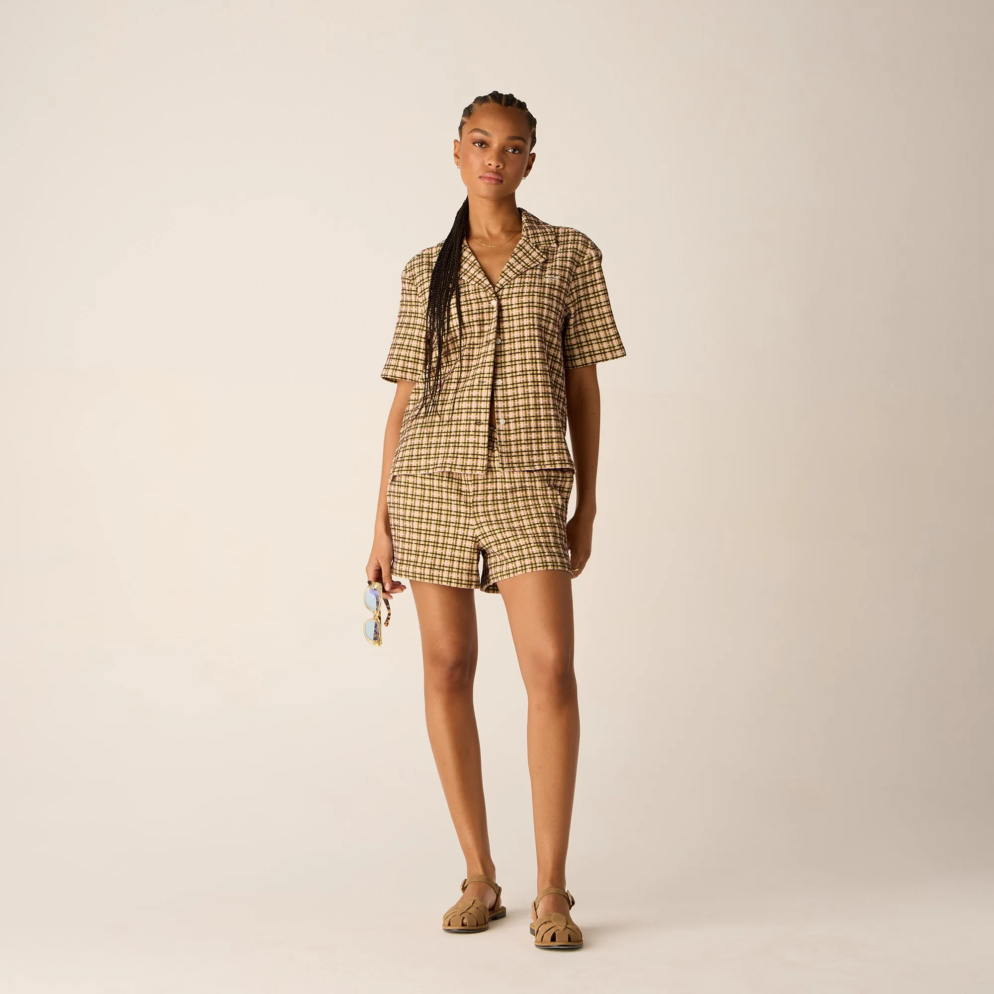 Monochrome Style Non Restrictive Armhole Kith Women Elena II Bubble Check Shirt - Protea