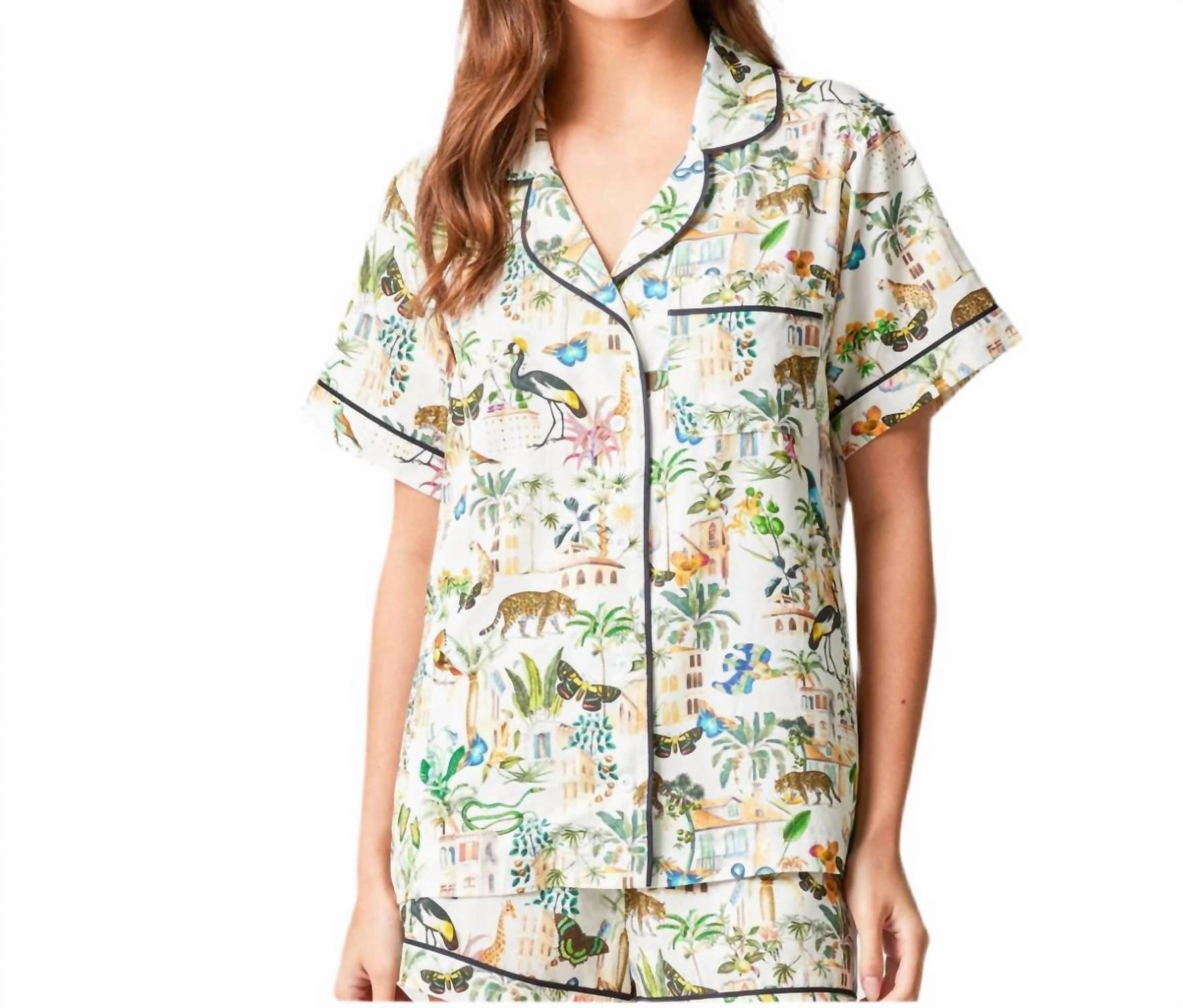 Non Restrictive Design Animal Kingdom Pajama Set In Green