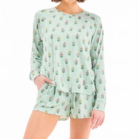 Low Maintenance Care Annie Pajama Top & Shorts Set In Cottage Stripes