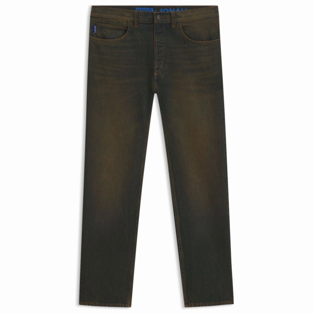 Regular-fit jeans in green-cast rigid denim Abrasion Resistant Fabric Neutral design